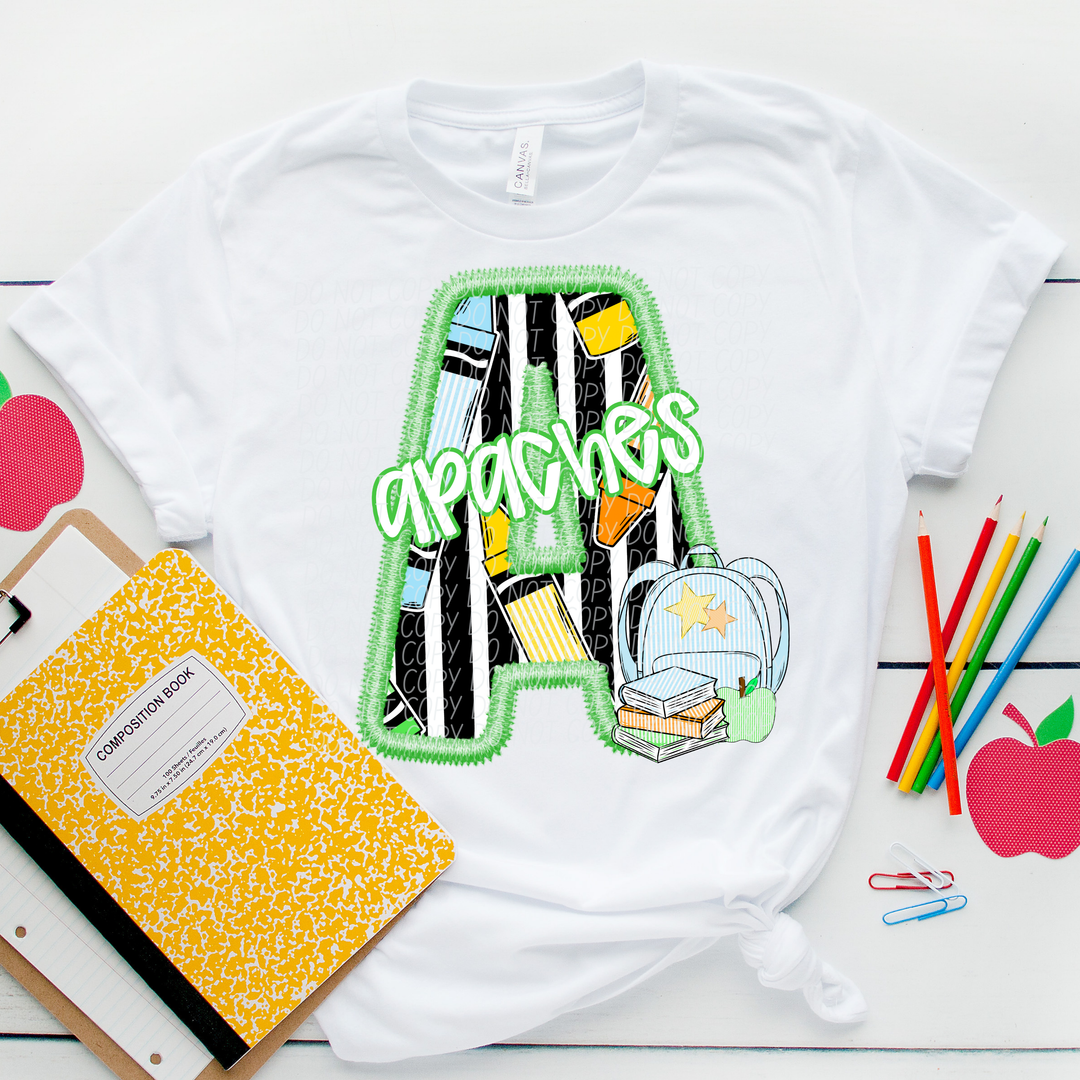 Green Letter Back to School Mascots Youth DTF Print