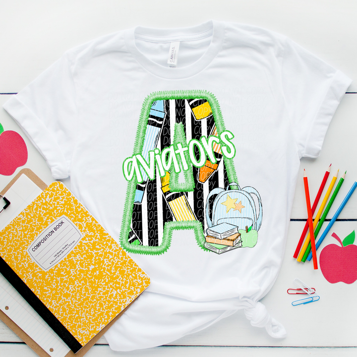 Green Letter Back to School Mascots Youth DTF Print