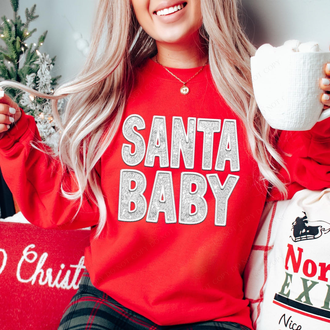 Santa Baby Faux Sequin DTF Print