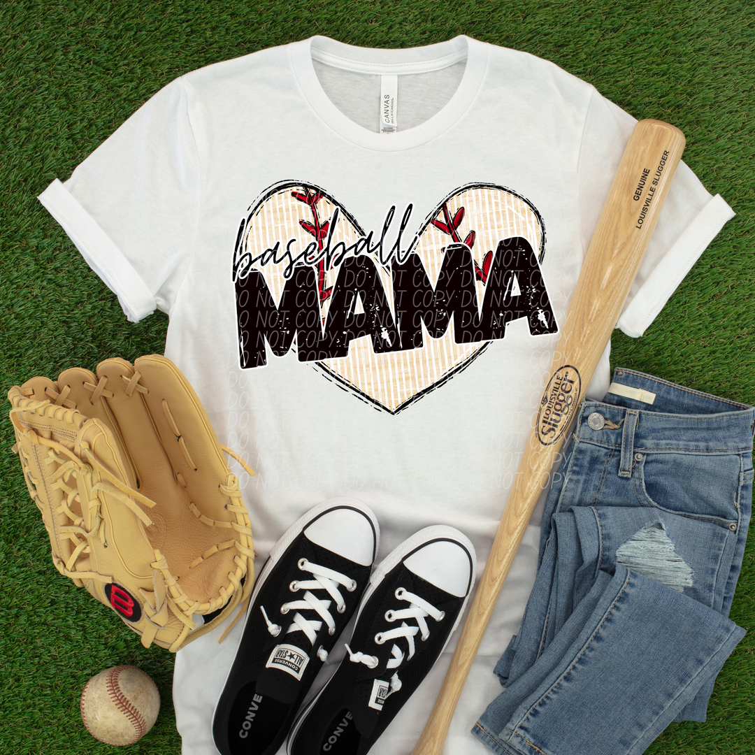 Baseball Mama Heart DTF Print