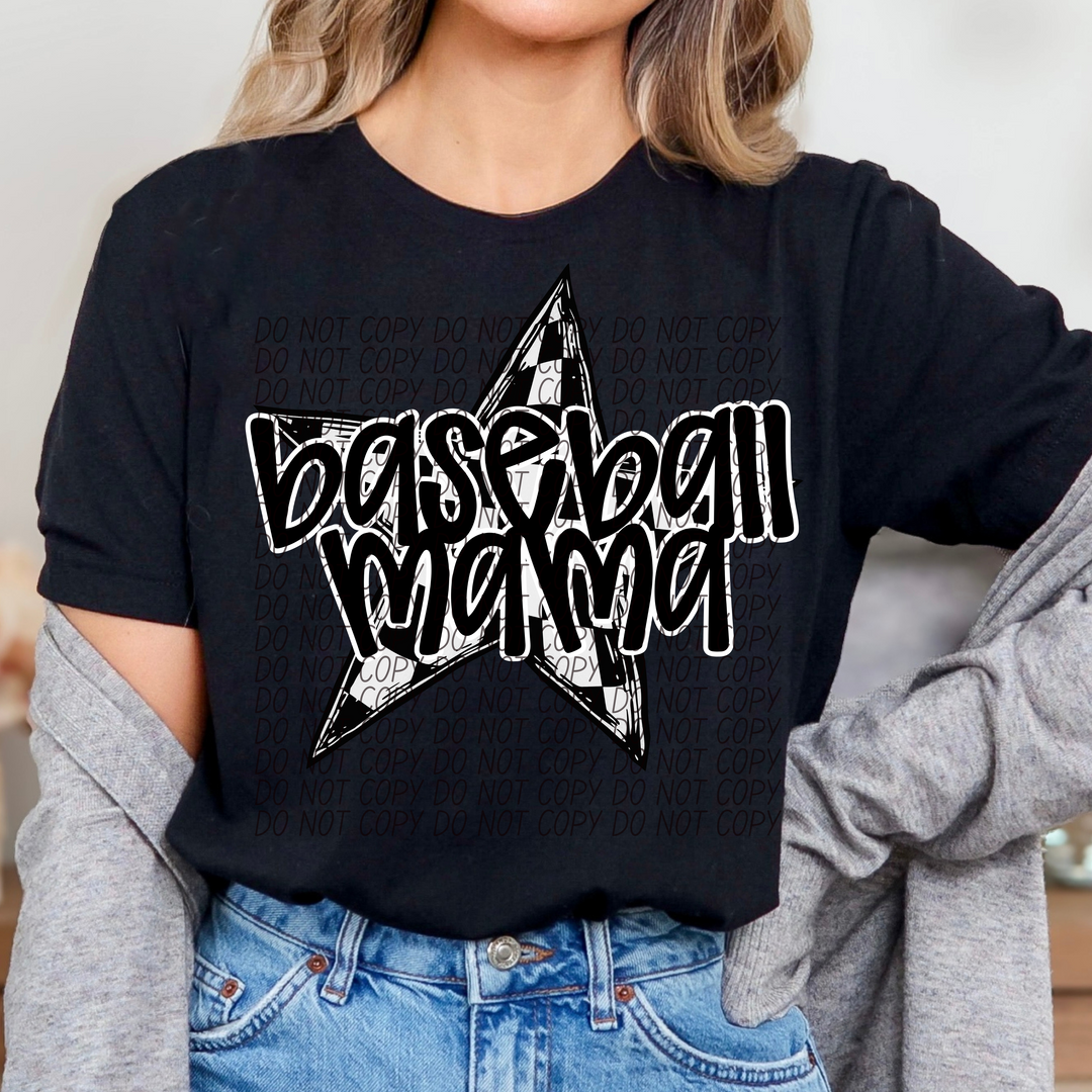 Baseball Mama Checkered Star DTF Print