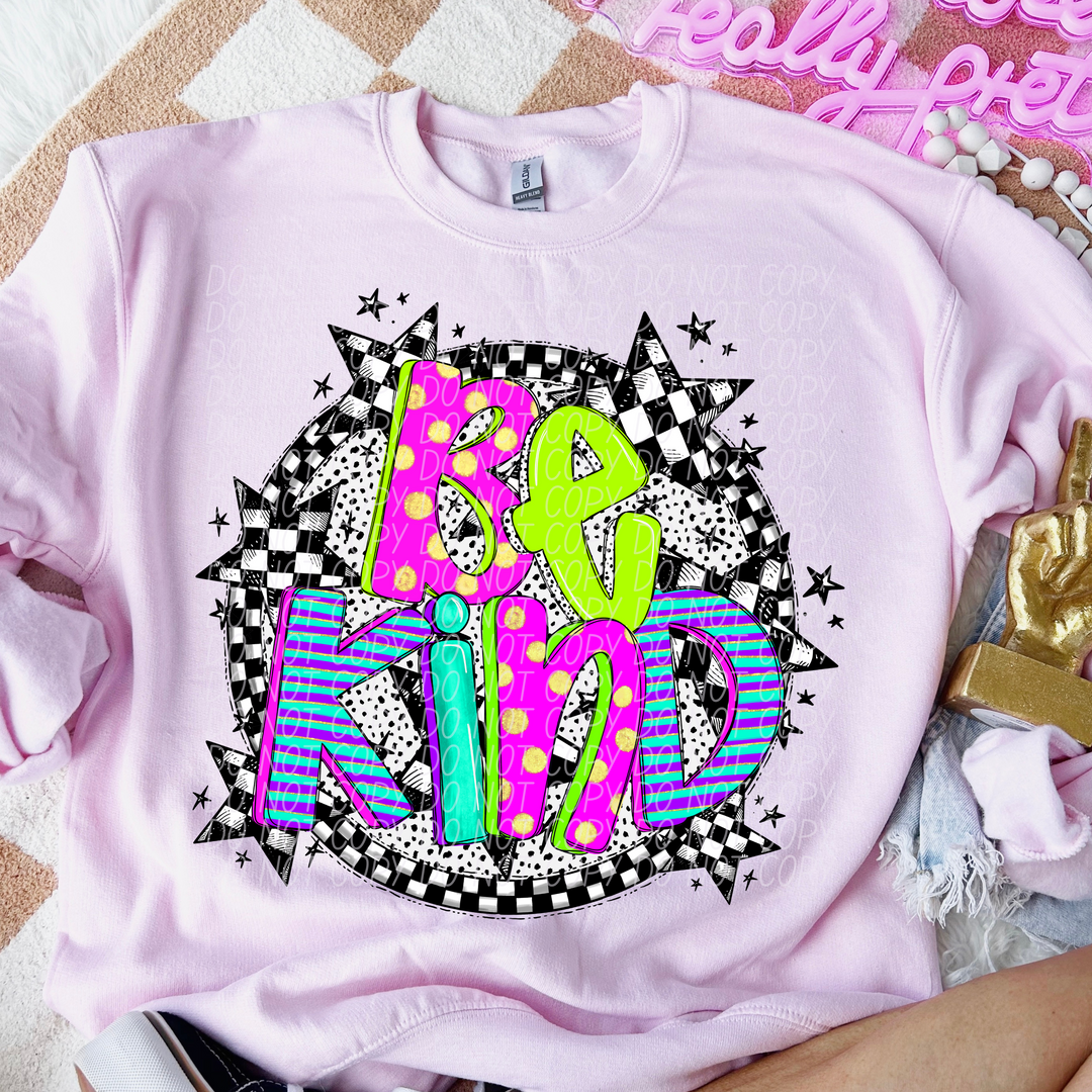 Be Kind Neon Checker DTF Print