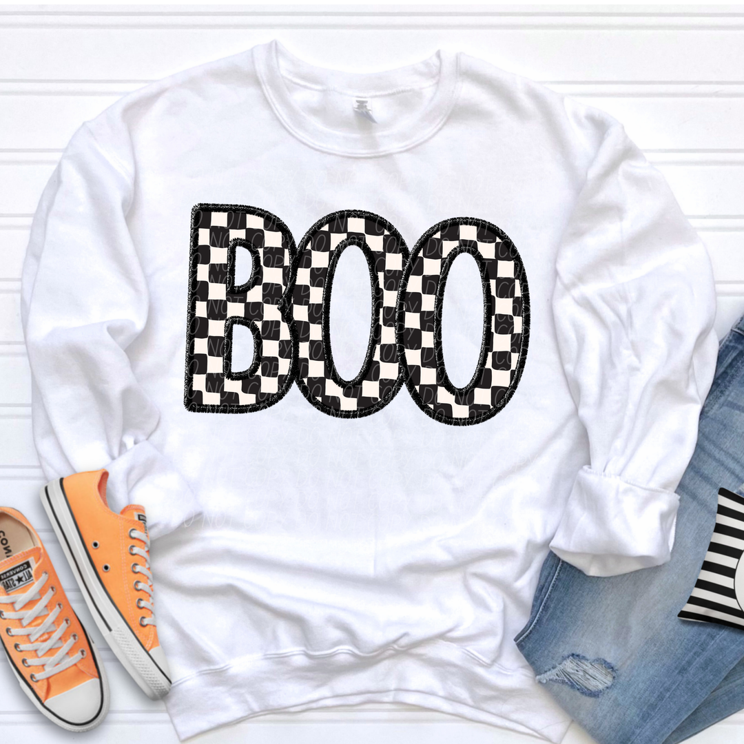 Checked Boo Faux Embroidery DTF Print