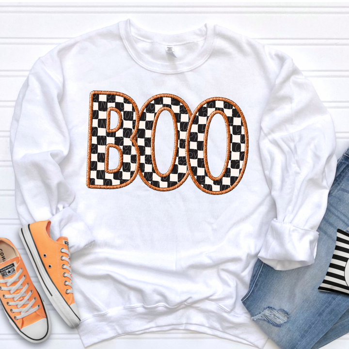 Checked Boo Faux Embroidery DTF Print