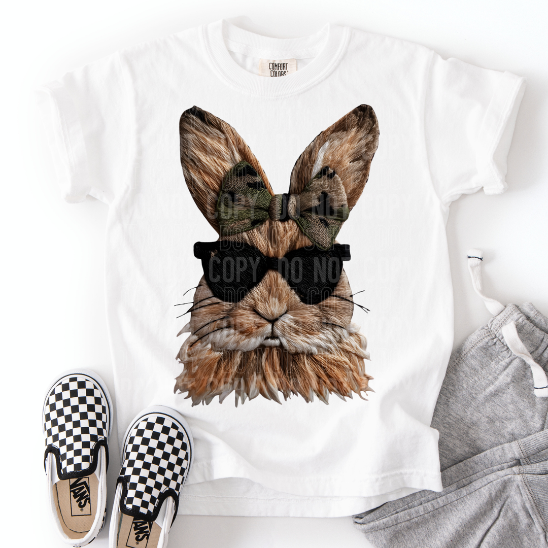 Faux Yarn Bunny Camo Bow DTF Print