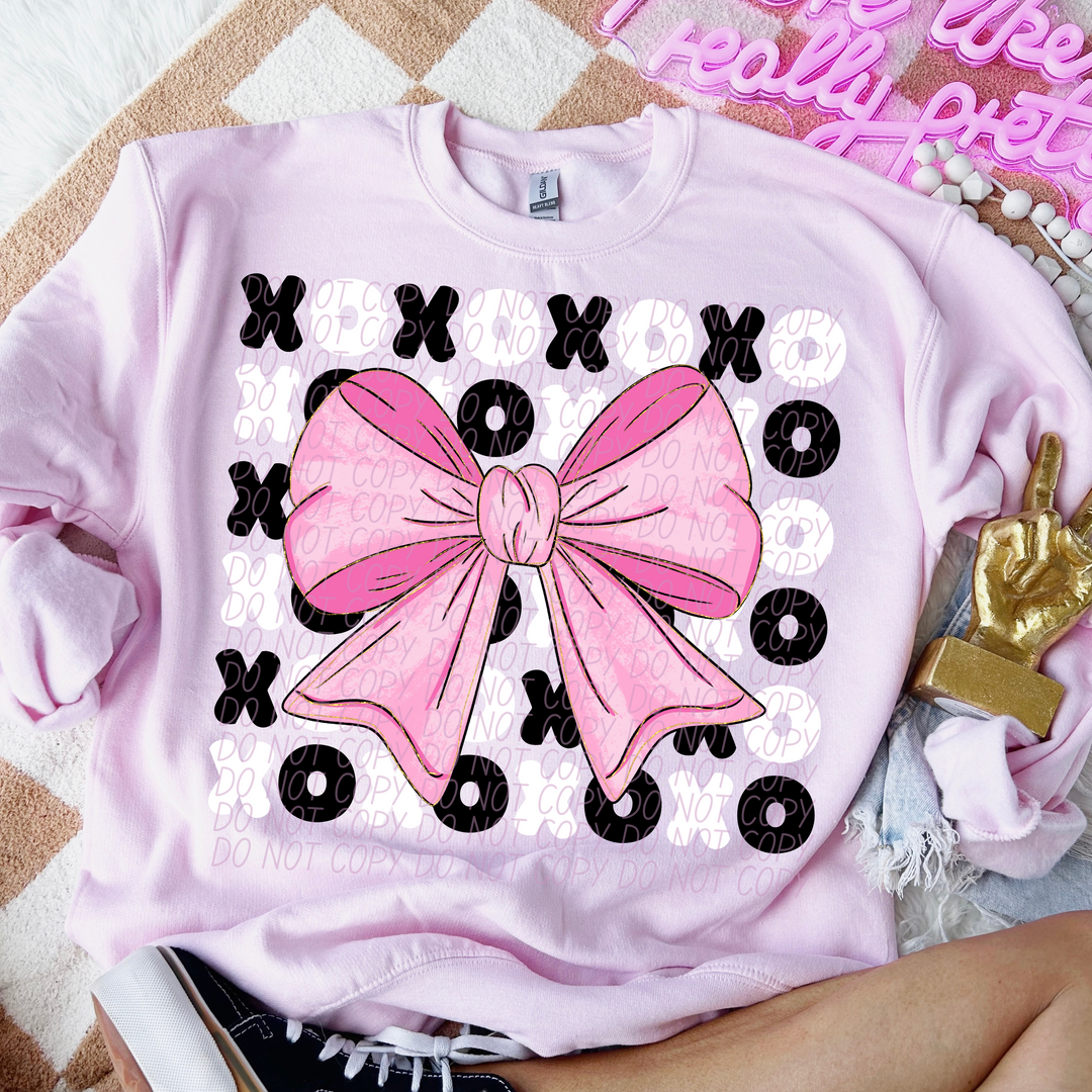 Black and White XOXO Pink Bow DTF Print