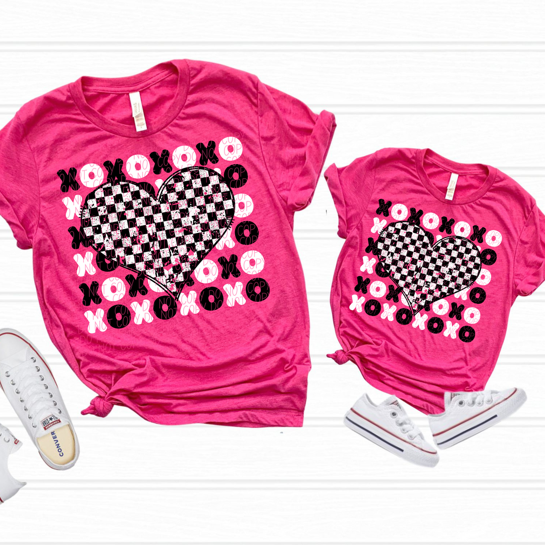 Black and White Checkered Heart XOXO DTF Print