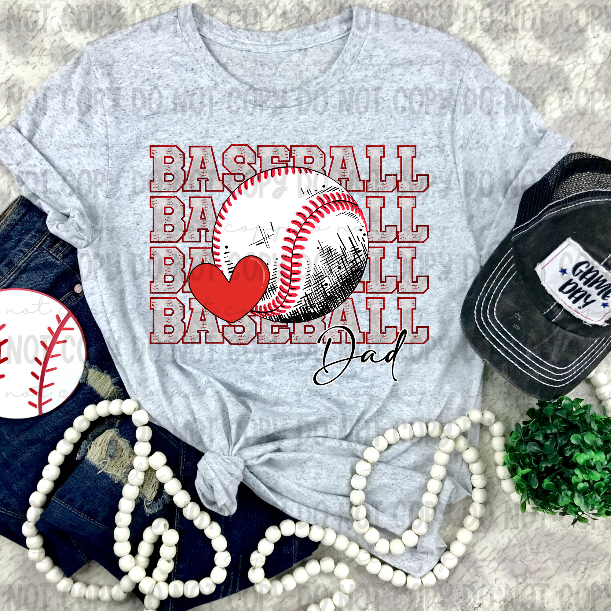Baseball Stacked Heart With Names DTF Print