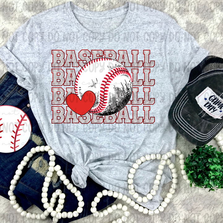 Baseball Stacked Heart With Names DTF Print