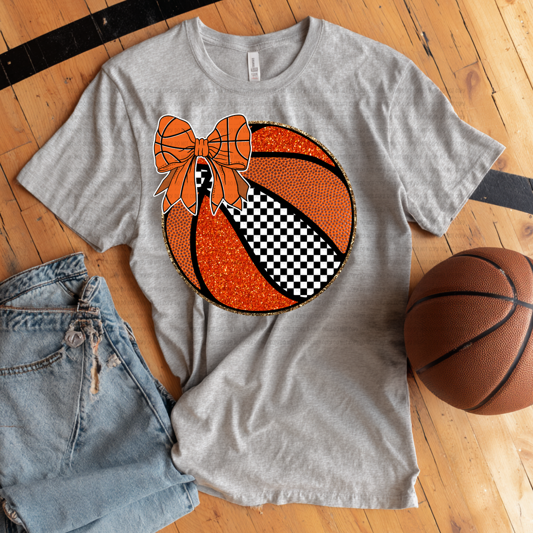 Basketball Checkered Bow DTF Print