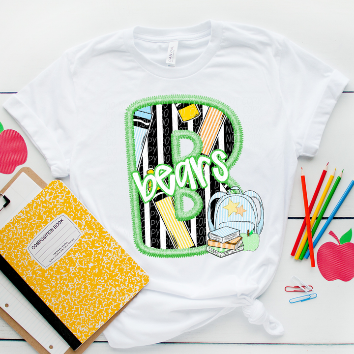 Green Letter Back to School Mascots Youth DTF Print