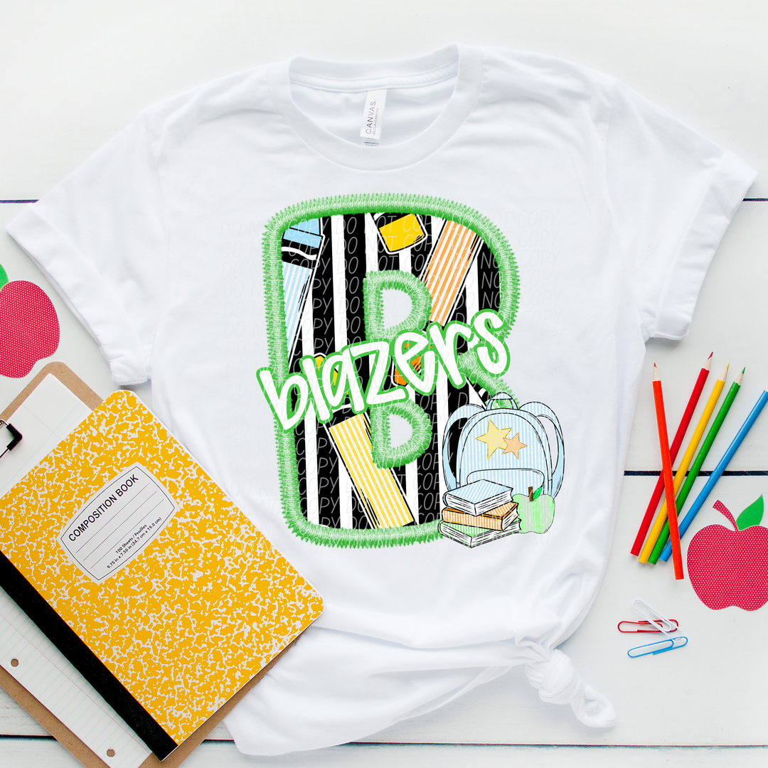 Green Letter Back to School Mascots Youth DTF Print