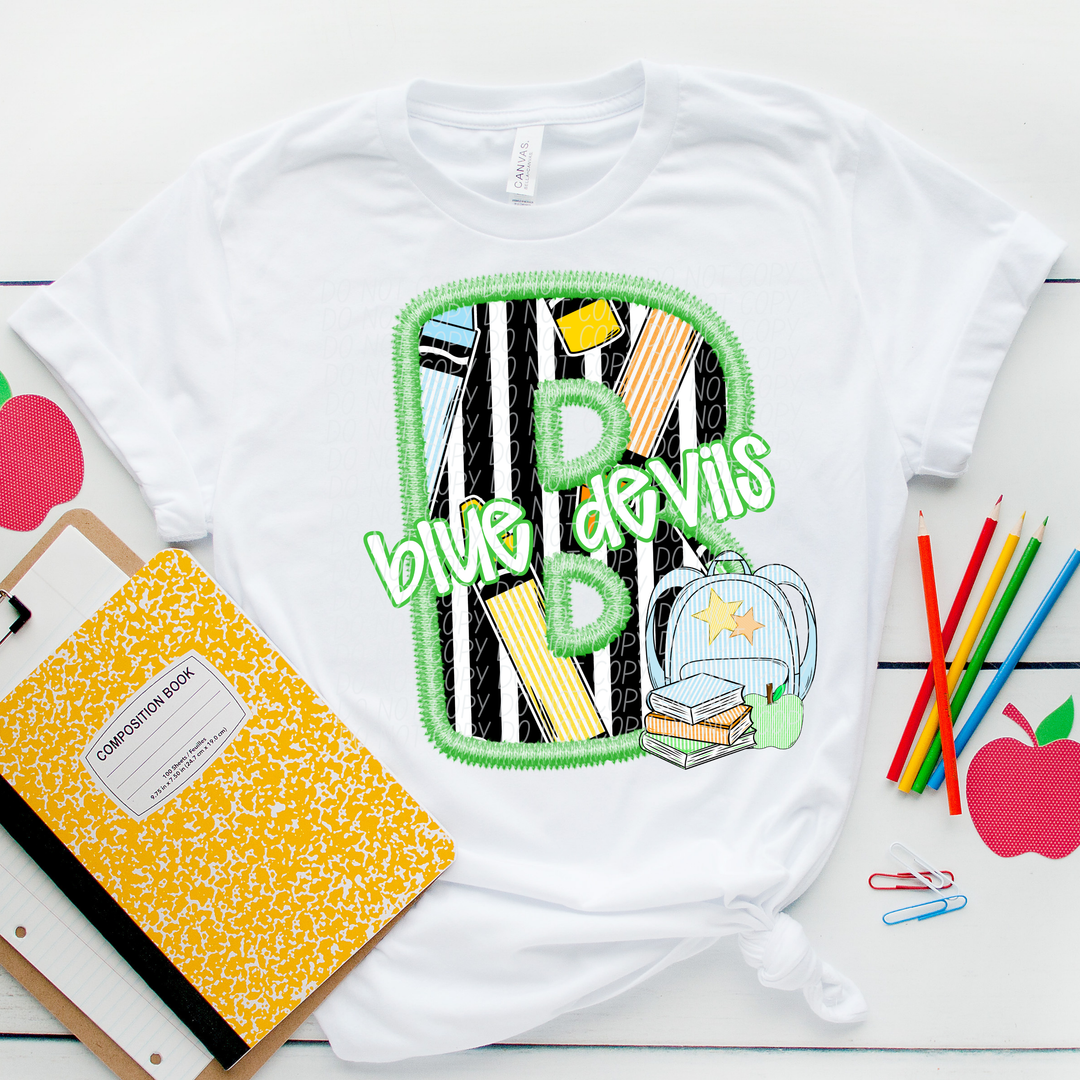 Green Letter Back to School Mascots Youth DTF Print