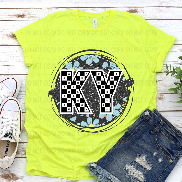 Blue Floral Circle States DTF Print