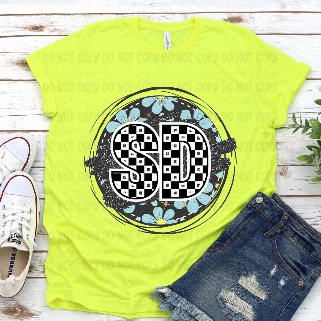 Blue Floral Circle States DTF Print