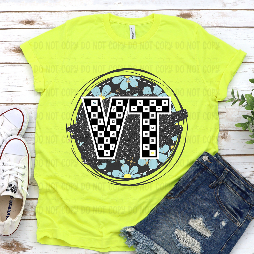 Blue Floral Circle States DTF Print