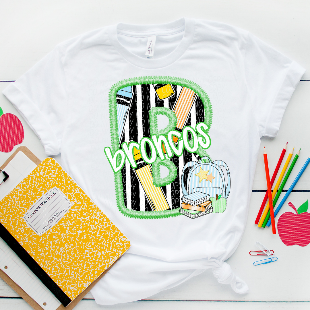 Green Letter Back to School Mascots Youth DTF Print