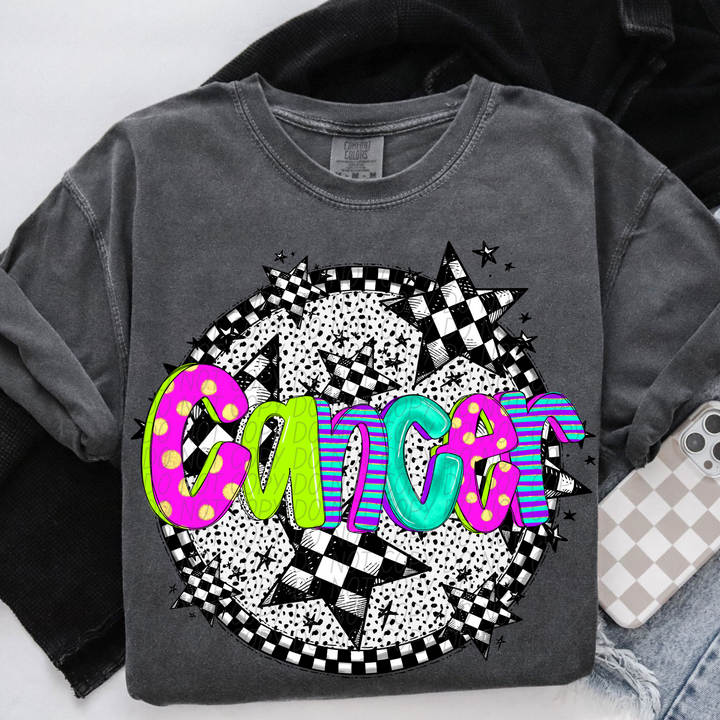 Horoscope Neon Checker DTF Print