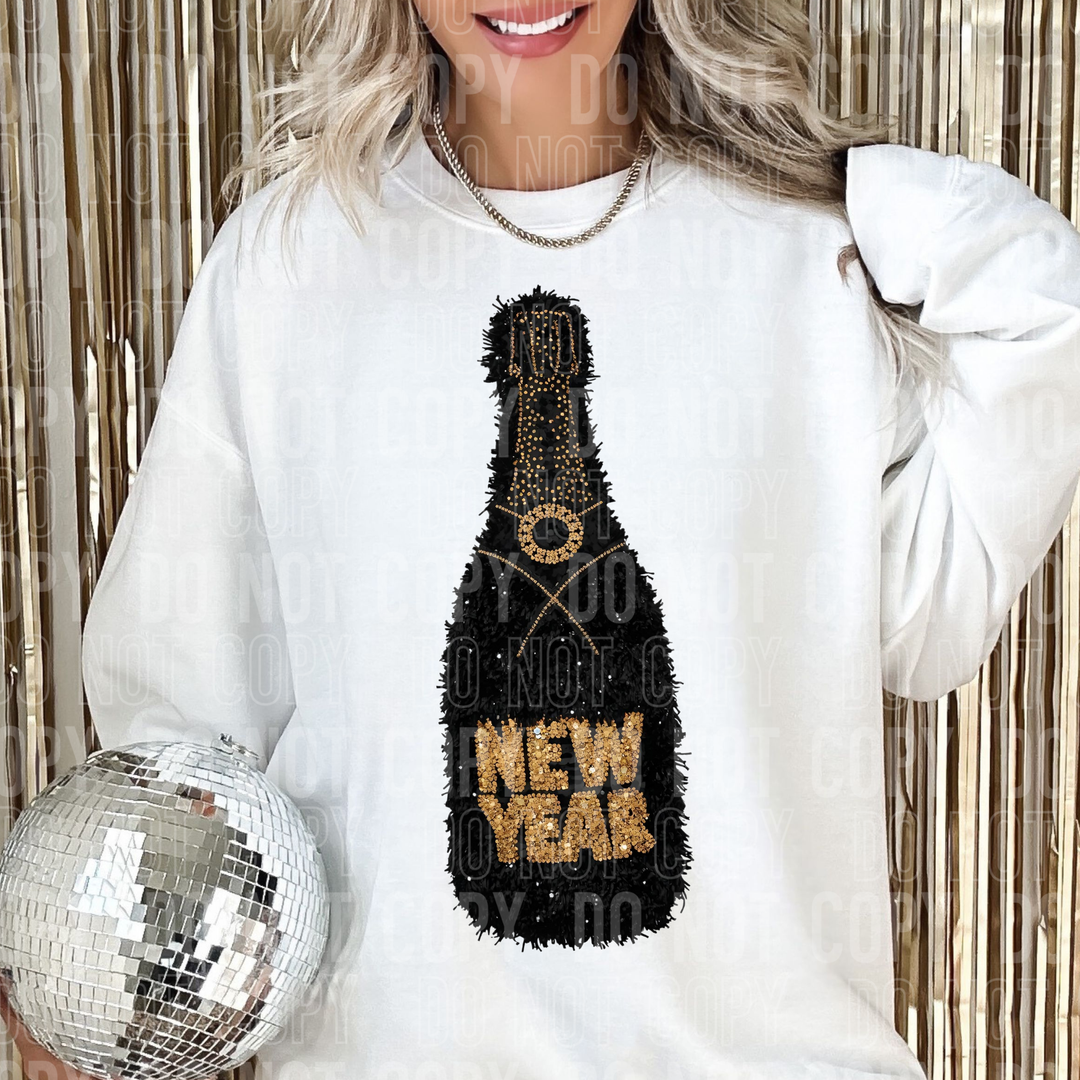 Champagne Bottle Black DTF Print