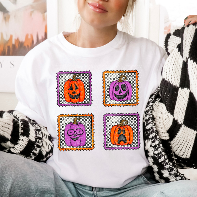 Checker Pumpkin DTF Print