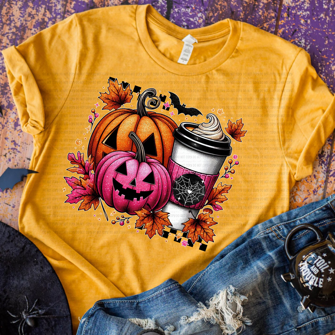 Checkered Pumpkin Latte DTF Print