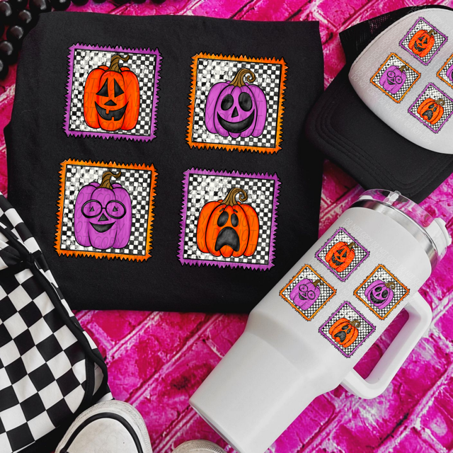 Checker Pumpkin DTF Print