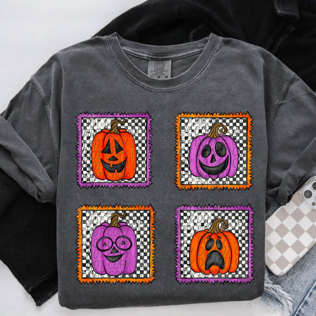 Checker Pumpkin DTF Print