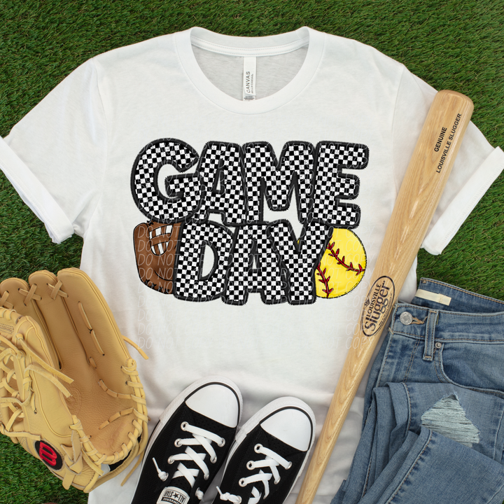 Softball Checkered Game Day DTF Print