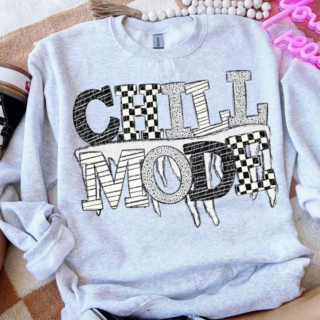 Chill Mode Black and White DTF Print