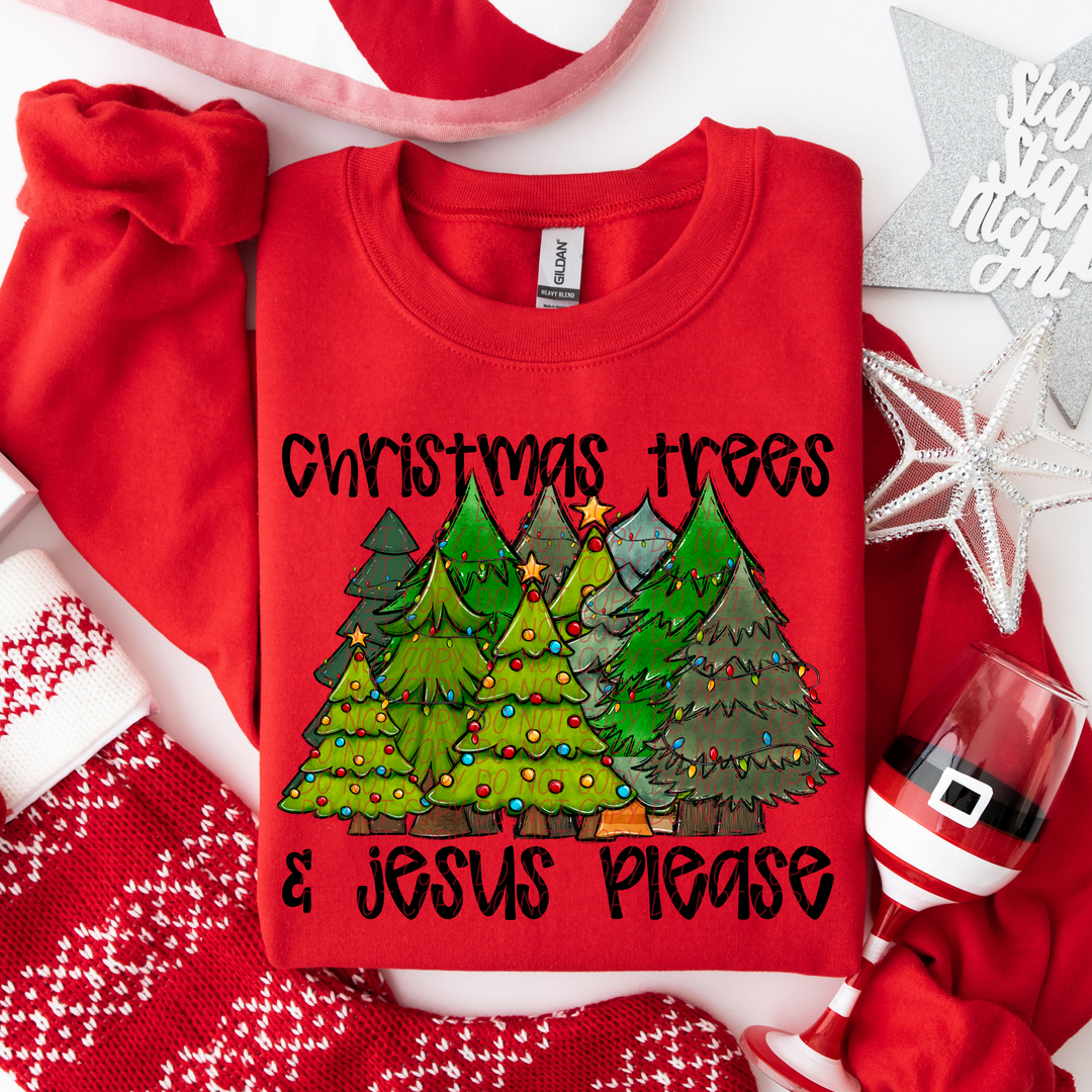 Christmas Trees and Jesus Please Lights DTF Print