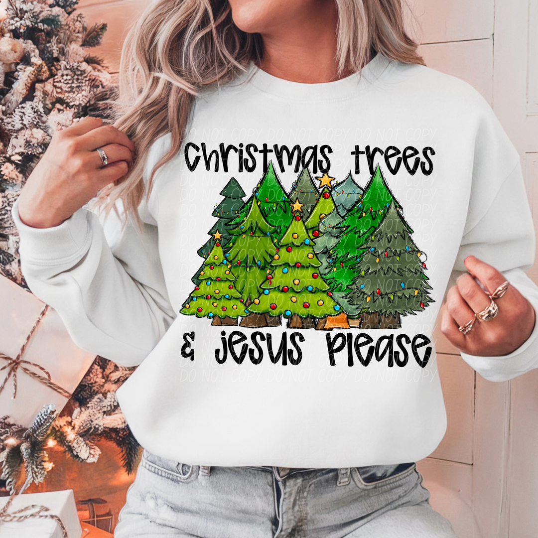 Christmas Trees and Jesus Please Lights DTF Print