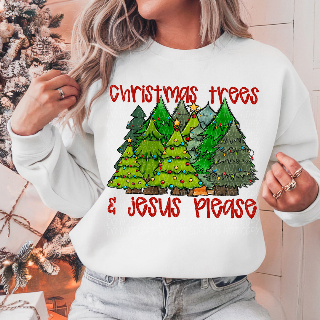 Christmas Trees and Jesus Please Lights DTF Print