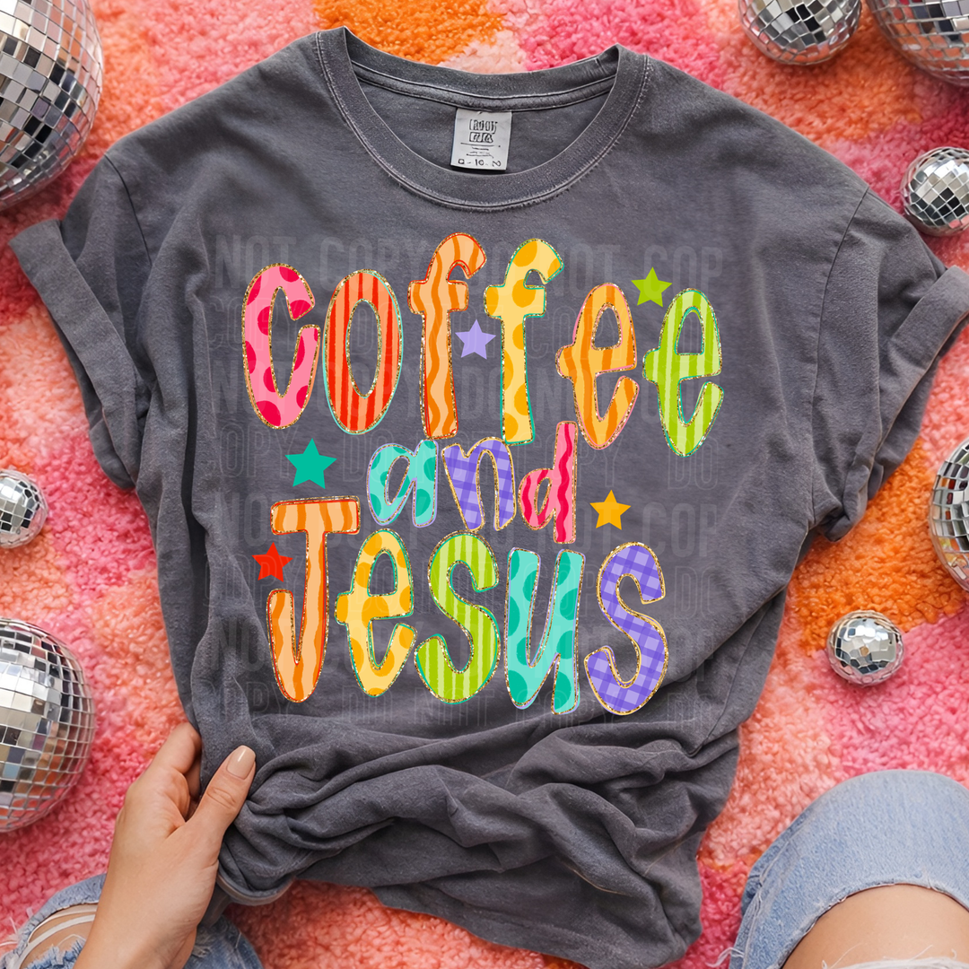 Coffee And Jesus Doodle DTF Print