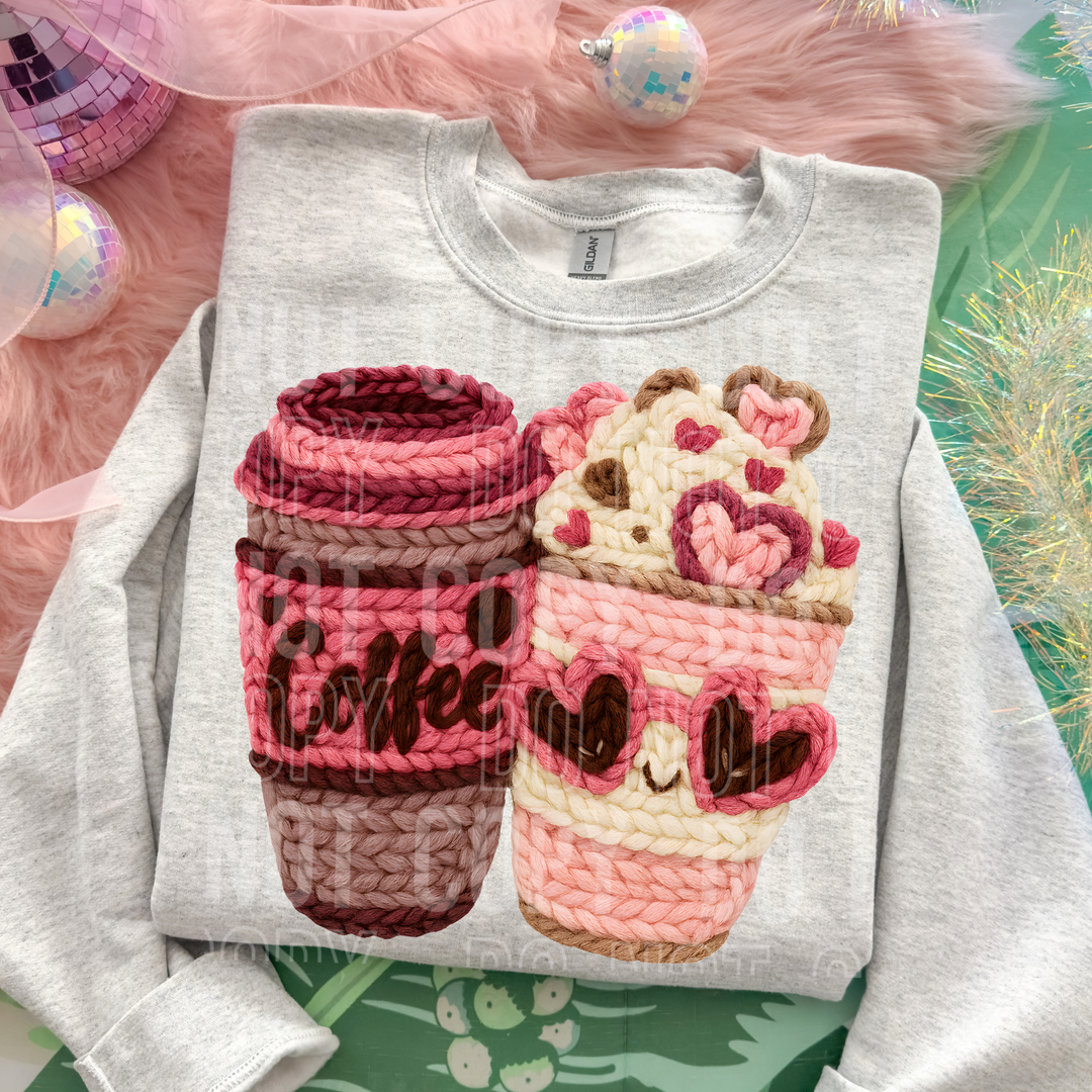Coffee Valentines Faux Yarn DTF Print