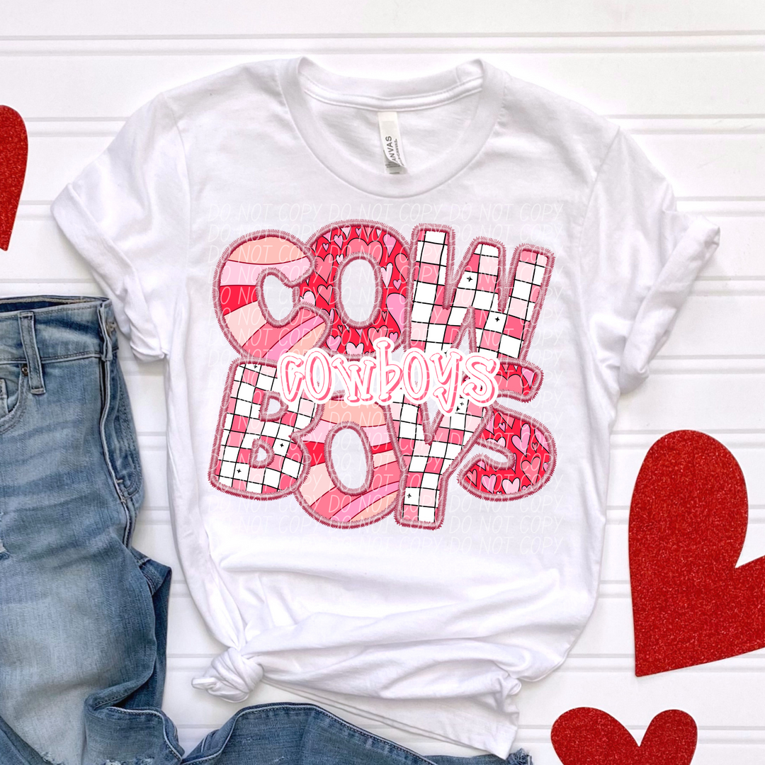 Valentines Day Faux Embroidered  YOUTH Mascots DTF Print