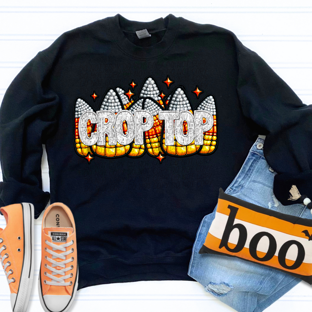 Crop Top Candy Corn Faux Bling DTF Print