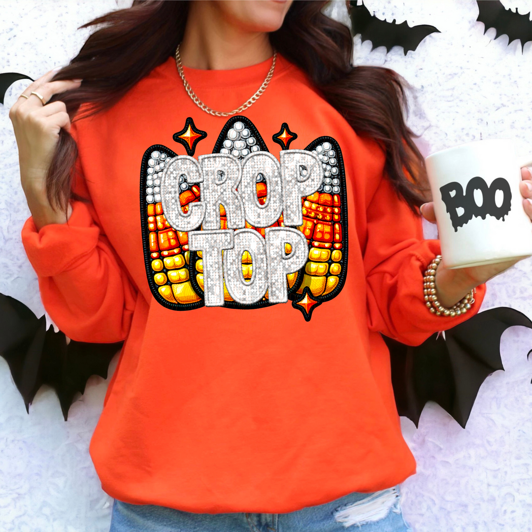 Crop Top Stacked Candy Corn Faux Bling DTF Print