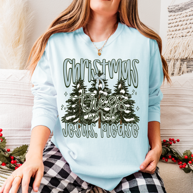 Christmas Trees and Jesus Please DTF Print