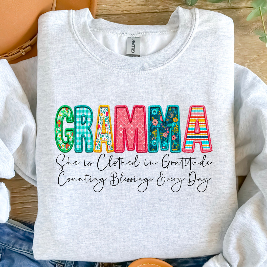 Clothed in Gratitude Faux Embroidered DTF Print