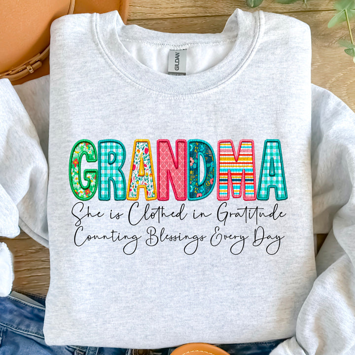 Clothed in Gratitude Faux Embroidered DTF Print