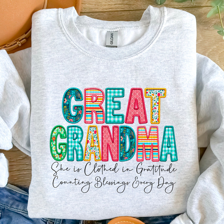 Clothed in Gratitude Faux Embroidered DTF Print