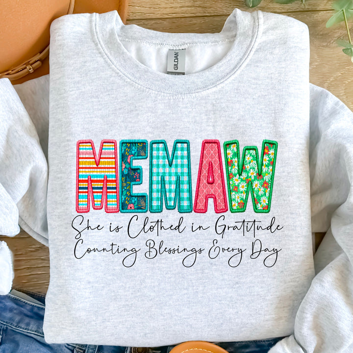 Clothed in Gratitude Faux Embroidered DTF Print