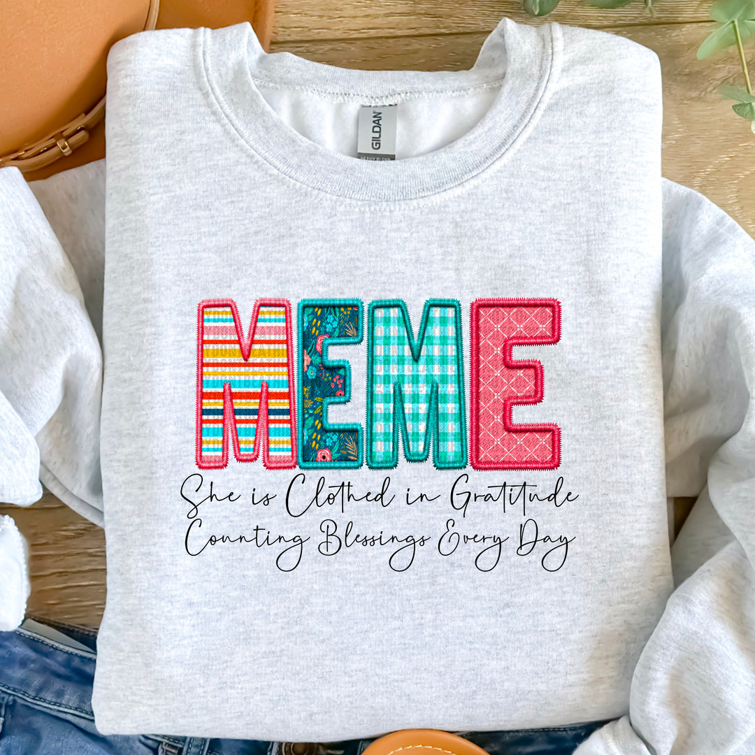 Clothed in Gratitude Faux Embroidered DTF Print