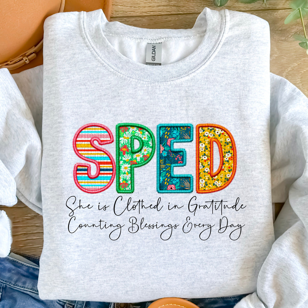 Clothed in Gratitude SPED Faux Embroidered DTF Print