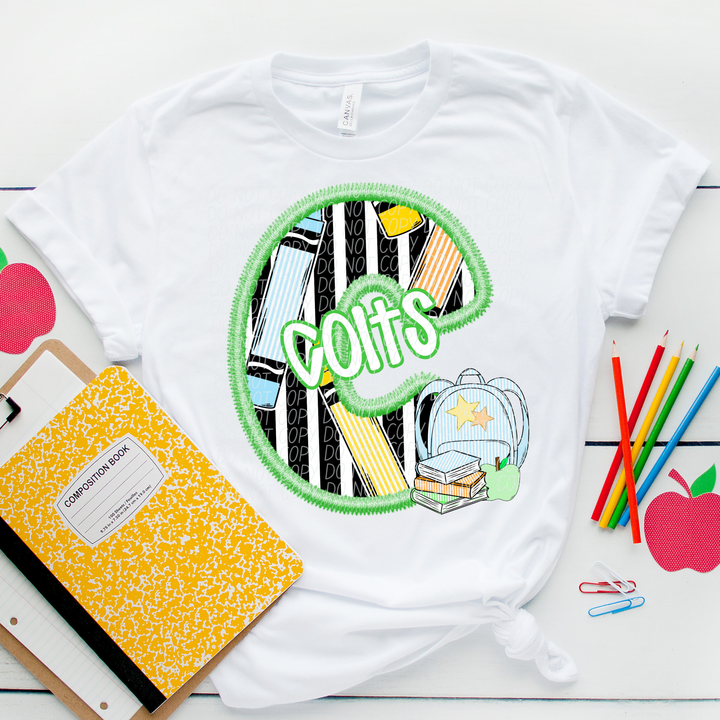 Green Letter Back to School Mascots Youth DTF Print