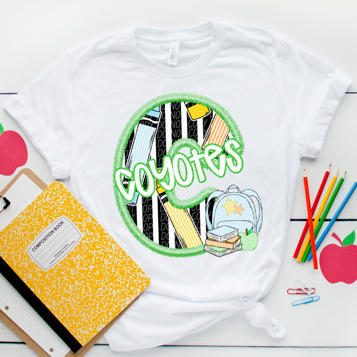 Green Letter Back to School Mascots Youth DTF Print