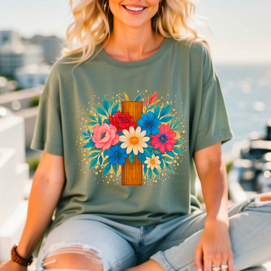 Cross Floral DTF Print