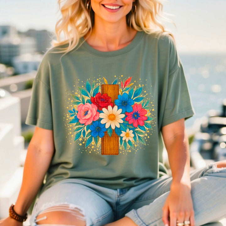 Cross Floral DTF Print