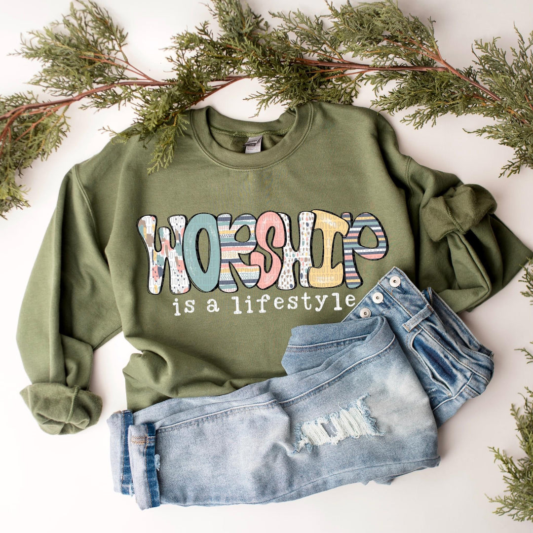 Worship Is A Lifestyle GILDAN MILITARY GREEN Sweatshirt