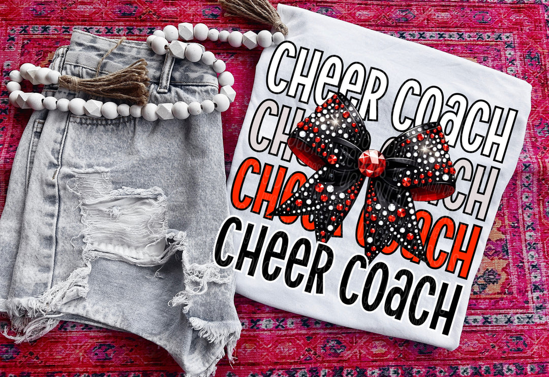 Cheer Coach (Red and Black) with Bow DTF Print